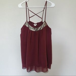 Cross Back Tank With Sequin Neckline